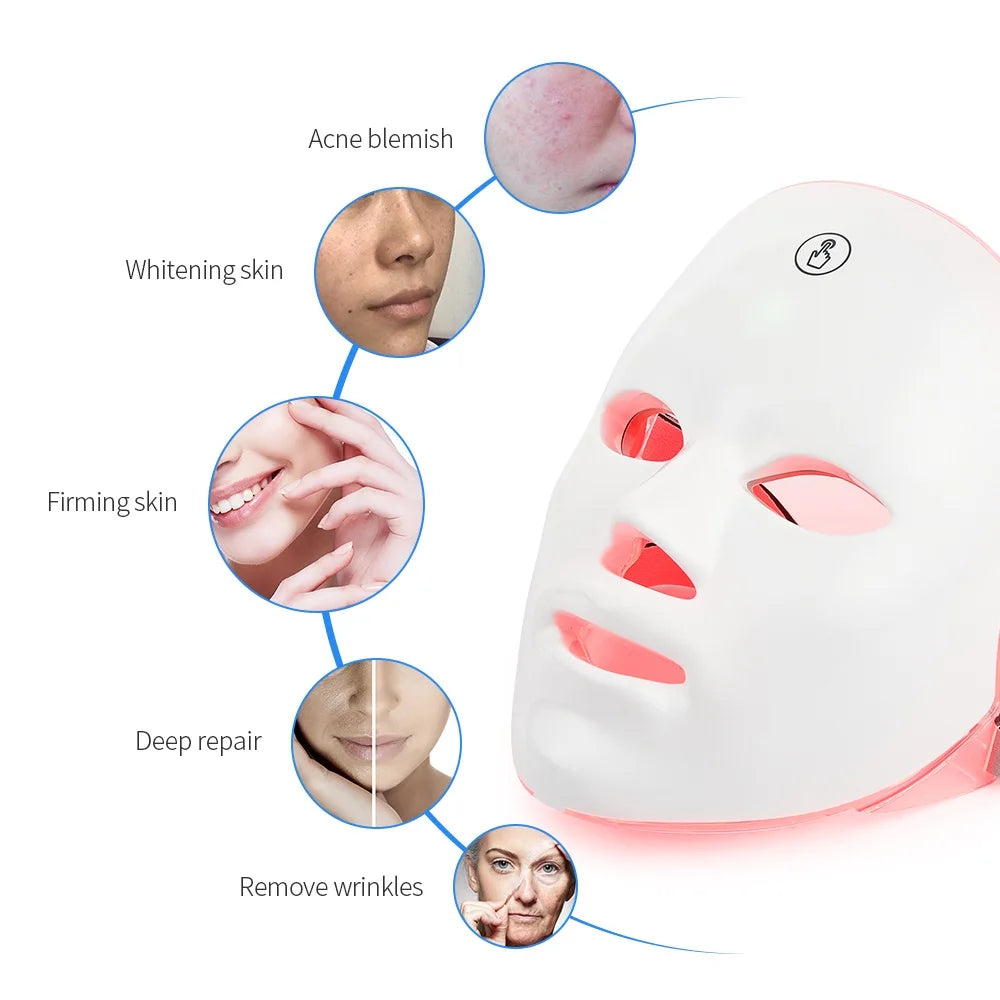 Masque LED Facial 7 Couleurs Rechargeable – Rajeunissement & Soin de la Peau à Domicile