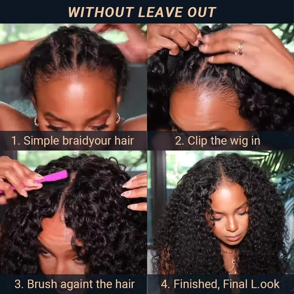 Silkwave V partie perruque cheveux humains Knky bouclés sans colle perruque pour les femmes noires sans laisser de côté facile mélange Clip en demi vague profonde V partie perruque