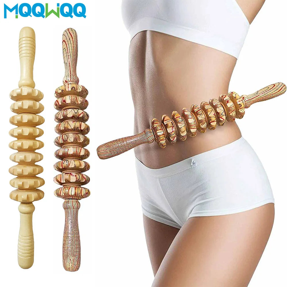 Masseur en bois à 9 rouleaux, bâton à main, Point de déclenchement, outils de Massage manuels pour Anti-cellulite, soulagement des douleurs musculaires du corps