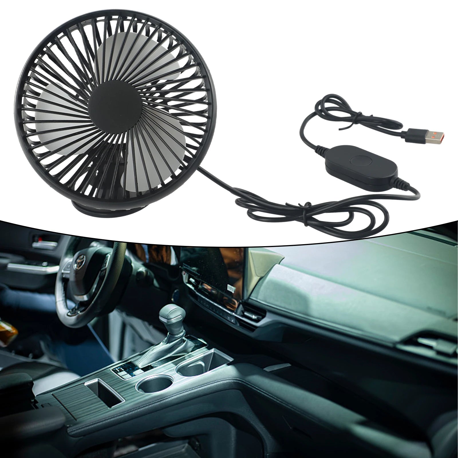 Mini Ventilateur de Voiture USB 5V – Ventouse Multi-Angles, 3 Vitesses
