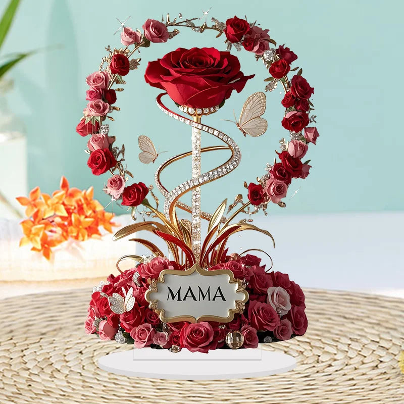 Décoration Rose Acrylique “Maman” – Cadeau Fête des Mères & Anniversaire