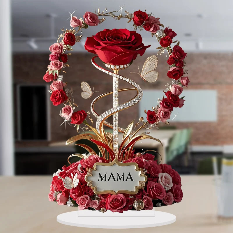 Décoration Rose Acrylique “Maman” – Cadeau Fête des Mères & Anniversaire