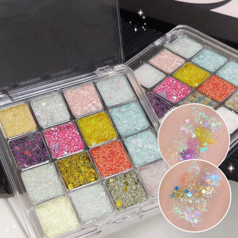 Palette Fards À Paupières Magic Sparkle – 16 Couleurs, Perles & Mat, Cosmétiques Coréens
