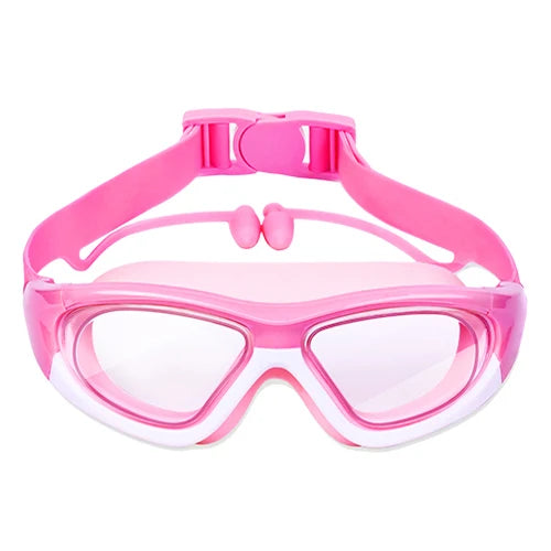 Lunettes de natation à grande monture, haute définition, imperméables et Anti-buée pour enfants, lunettes pratiques, bouchons d'oreilles connectés en Silicone