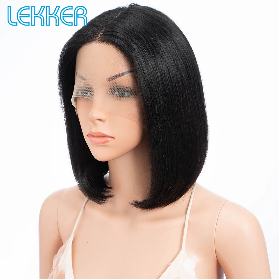 Perruque Lace Front Highlights Brun – Bob Long Droite, Cheveux Humains Remy