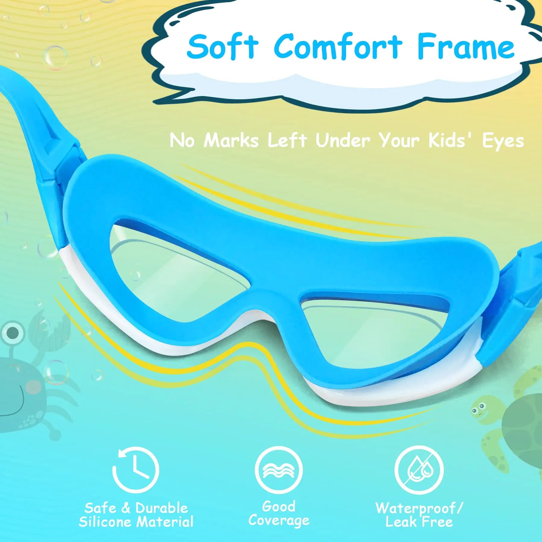 Lunettes de natation à grande monture, haute définition, imperméables et Anti-buée pour enfants, lunettes pratiques, bouchons d'oreilles connectés en Silicone