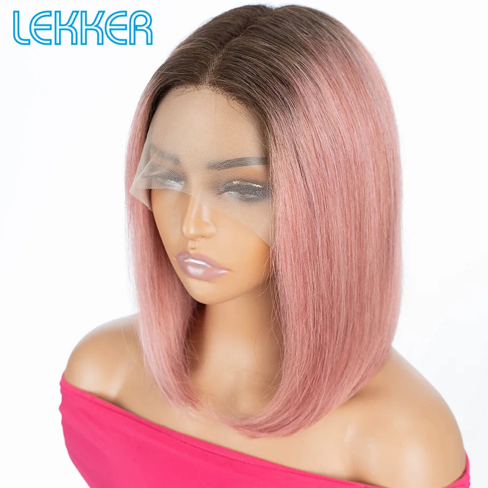 Perruque Lace Front Highlights Brun – Bob Long Droite, Cheveux Humains Remy