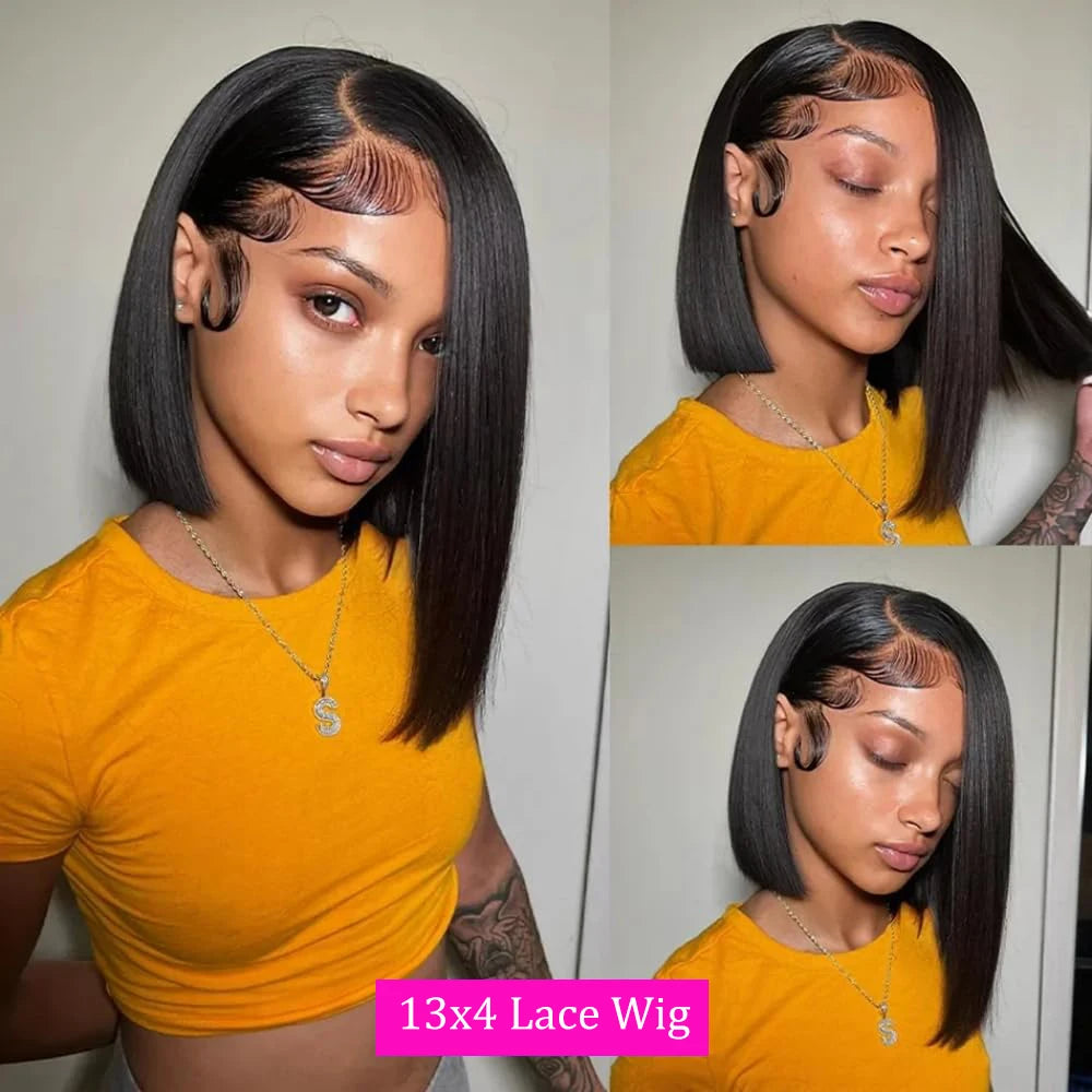 Bob perruque cheveux humains 13x4 Hd dentelle avant perruques de cheveux humains pour les femmes noires sans colle dentelle avant perruques pré plumées pré coupe droite Bob