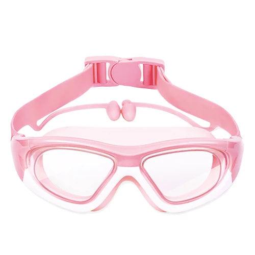 Lunettes de natation à grande monture, haute définition, imperméables et Anti-buée pour enfants, lunettes pratiques, bouchons d'oreilles connectés en Silicone