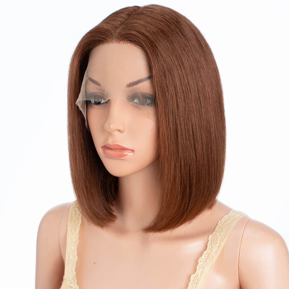 Perruque Lace Front Highlights Brun – Bob Long Droite, Cheveux Humains Remy