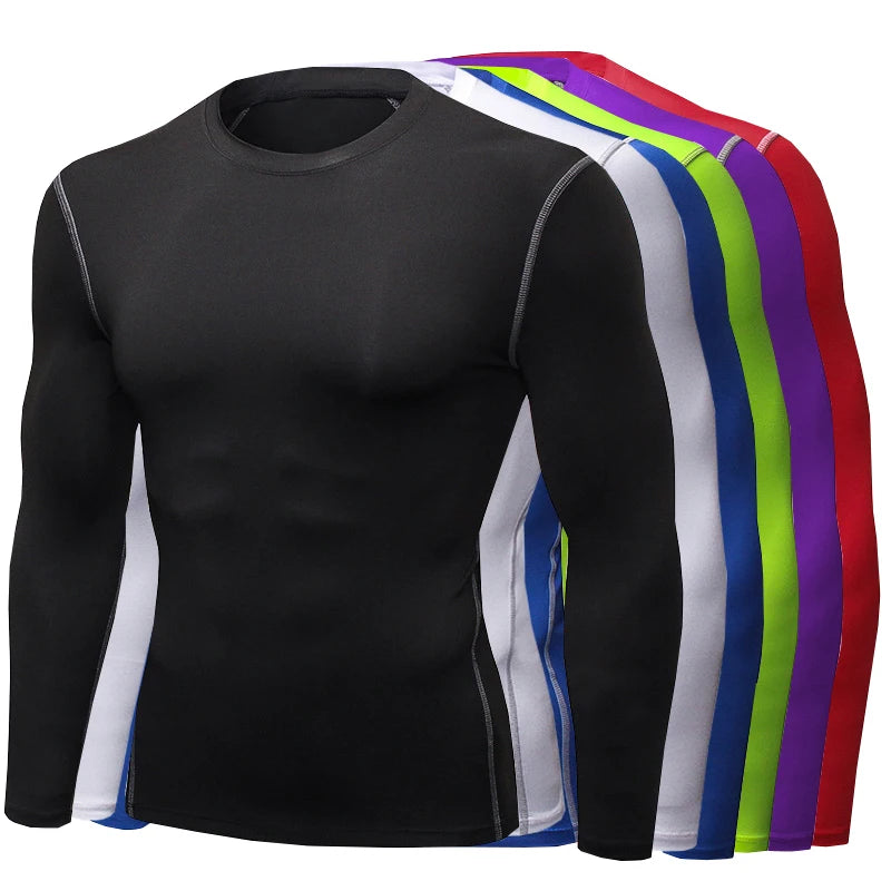 ous-vêtements thermiques à manches longues pour hommes, 1 pièce, ajustement serré, fin, séchage rapide, hauts de Fitness élastiques, vêtements Sprots d'automne et d'hiver