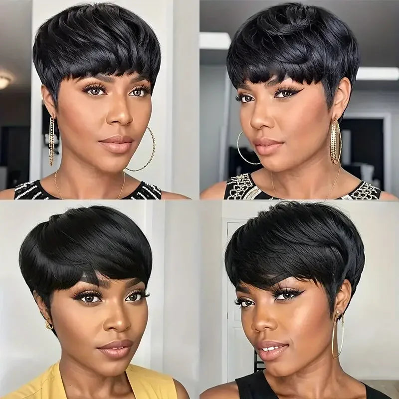 Perruque Bob Lace Front Coupe Pixie – Cheveux Humains Lisses Naturels