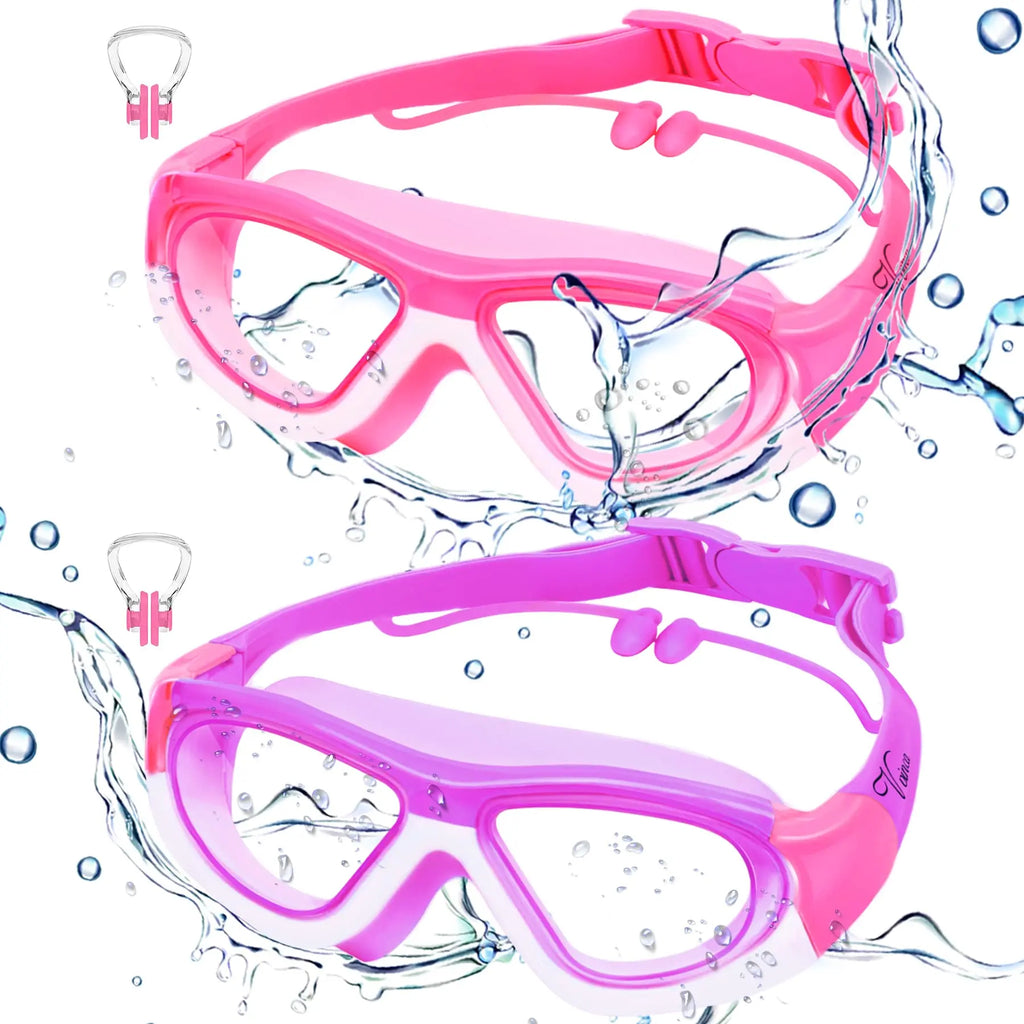 Lunettes de natation à grande monture, haute définition, imperméables et Anti-buée pour enfants, lunettes pratiques, bouchons d'oreilles connectés en Silicone