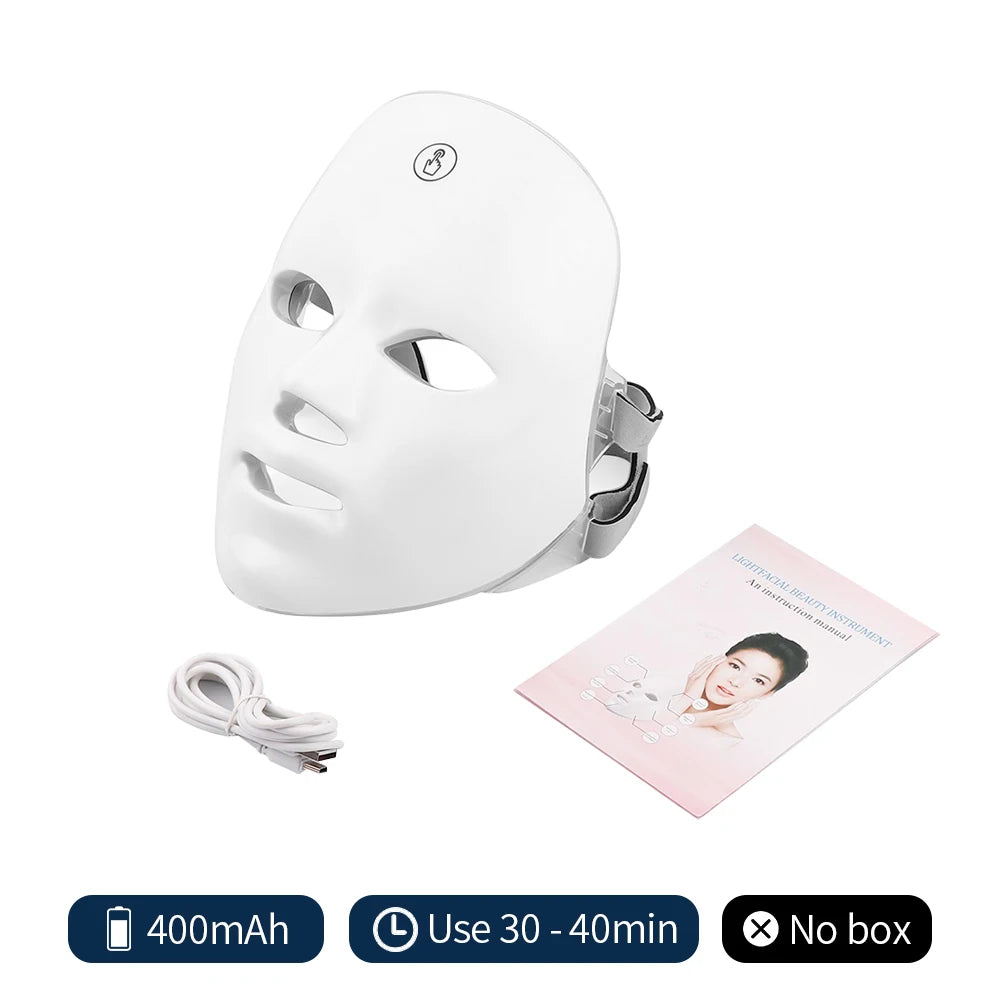 Masque LED Facial 7 Couleurs Rechargeable – Rajeunissement & Soin de la Peau à Domicile