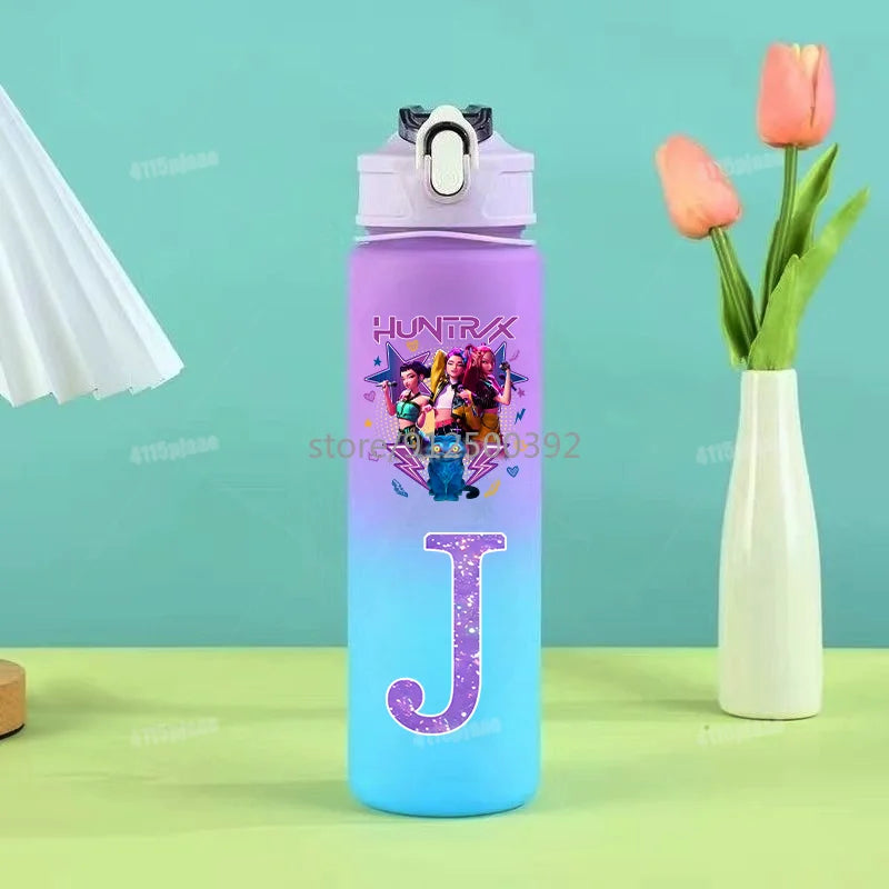 Gourde 750ml Kpop – Lettre Personnalisée A-Z – Bouteille avec Paille Dégradé de Couleur – Cadeau Fille Ado