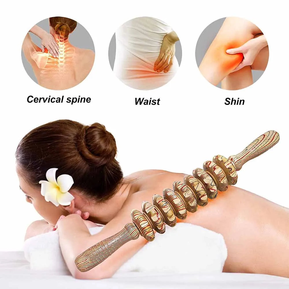 Masseur en bois à 9 rouleaux, bâton à main, Point de déclenchement, outils de Massage manuels pour Anti-cellulite, soulagement des douleurs musculaires du corps