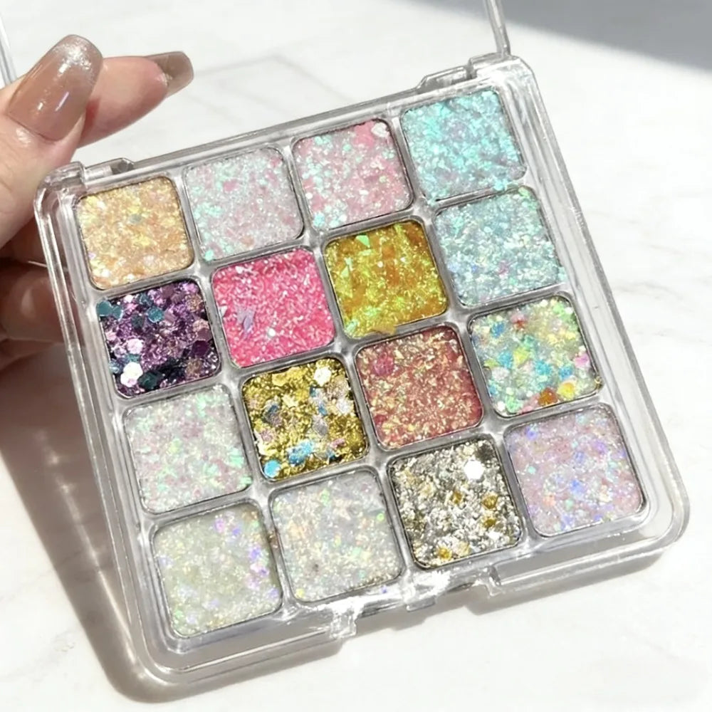 Palette Fards À Paupières Magic Sparkle – 16 Couleurs, Perles & Mat, Cosmétiques Coréens