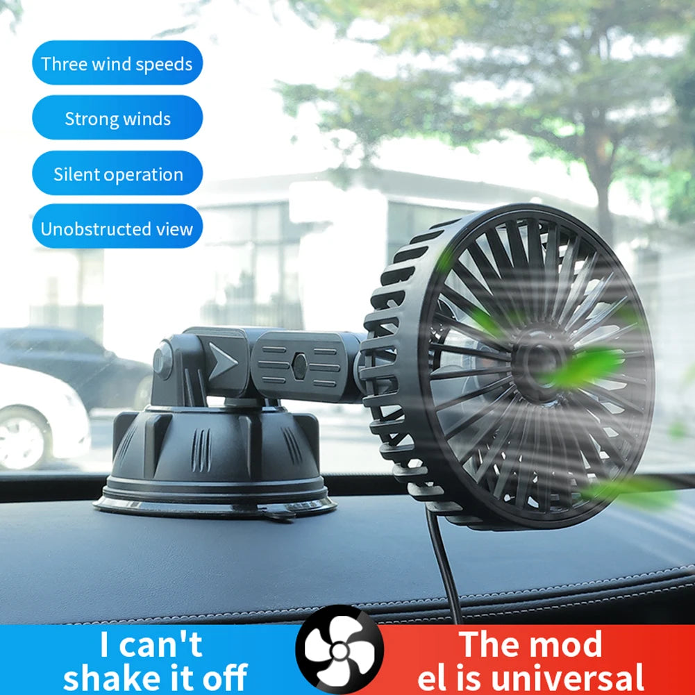 Ventilateur de Voiture Électrique 12V/24V – Rotation 360° & Ventouse Puissante