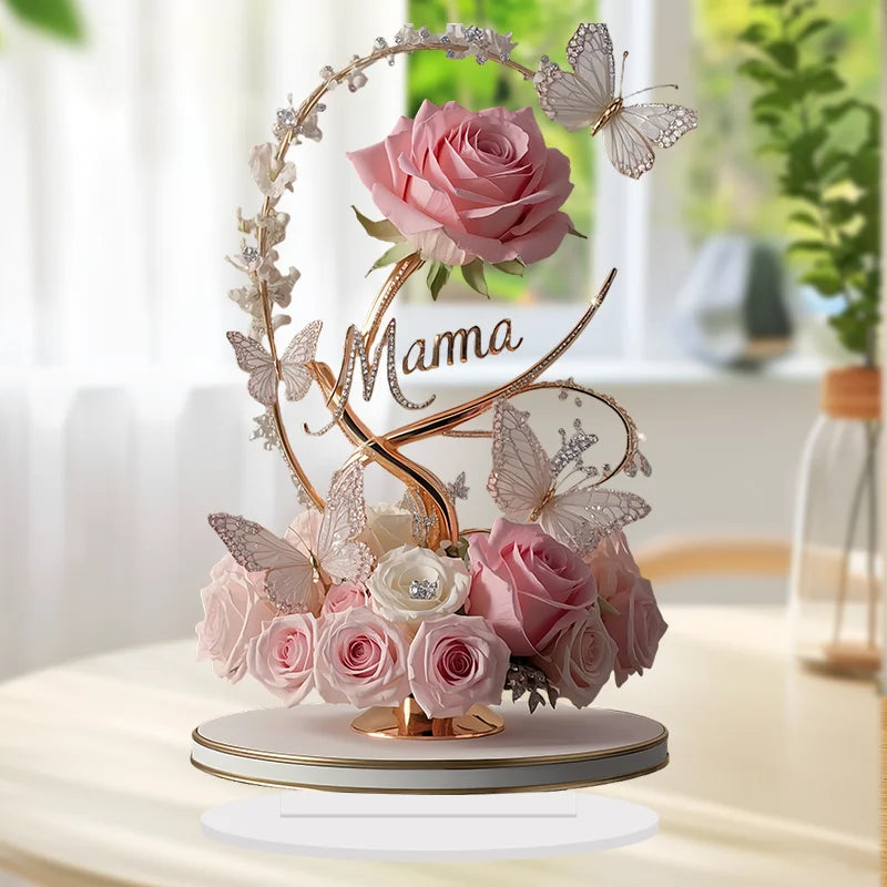 Décoration Rose Acrylique “Maman” – Cadeau Fête des Mères & Anniversaire