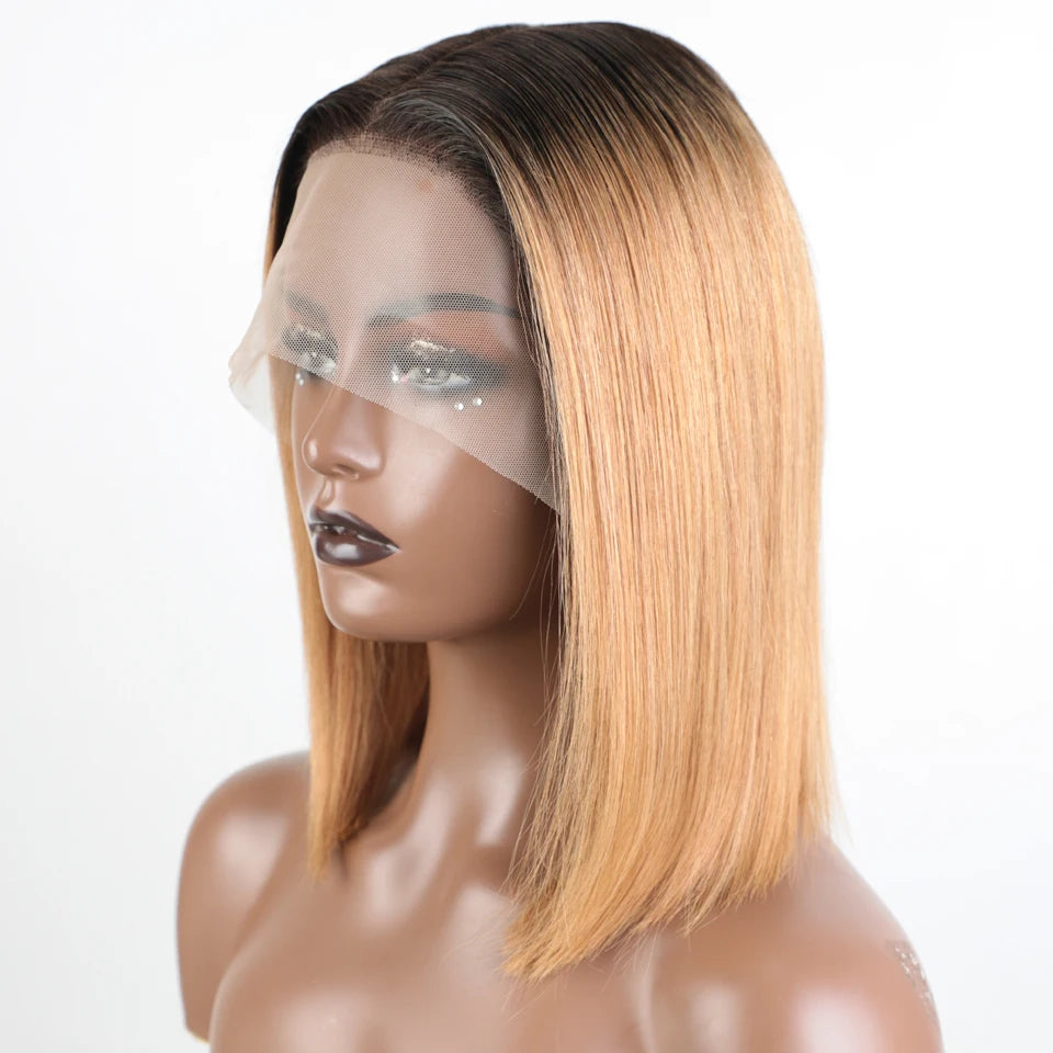 Perruque Lace Front Highlights Brun – Bob Long Droite, Cheveux Humains Remy