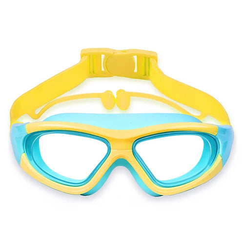 Lunettes de natation à grande monture, haute définition, imperméables et Anti-buée pour enfants, lunettes pratiques, bouchons d'oreilles connectés en Silicone