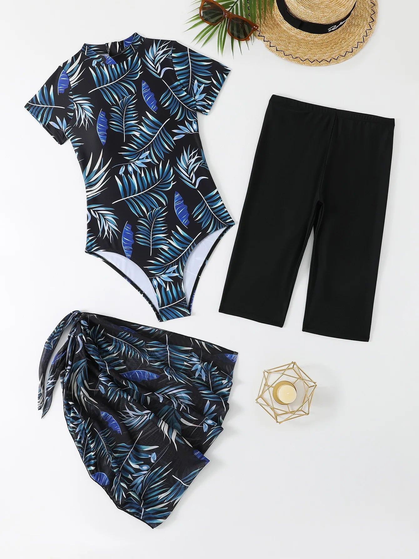 Maillot de Bain 3 Pièces Imprimé Femme – Body, Short & Jupe de Plage