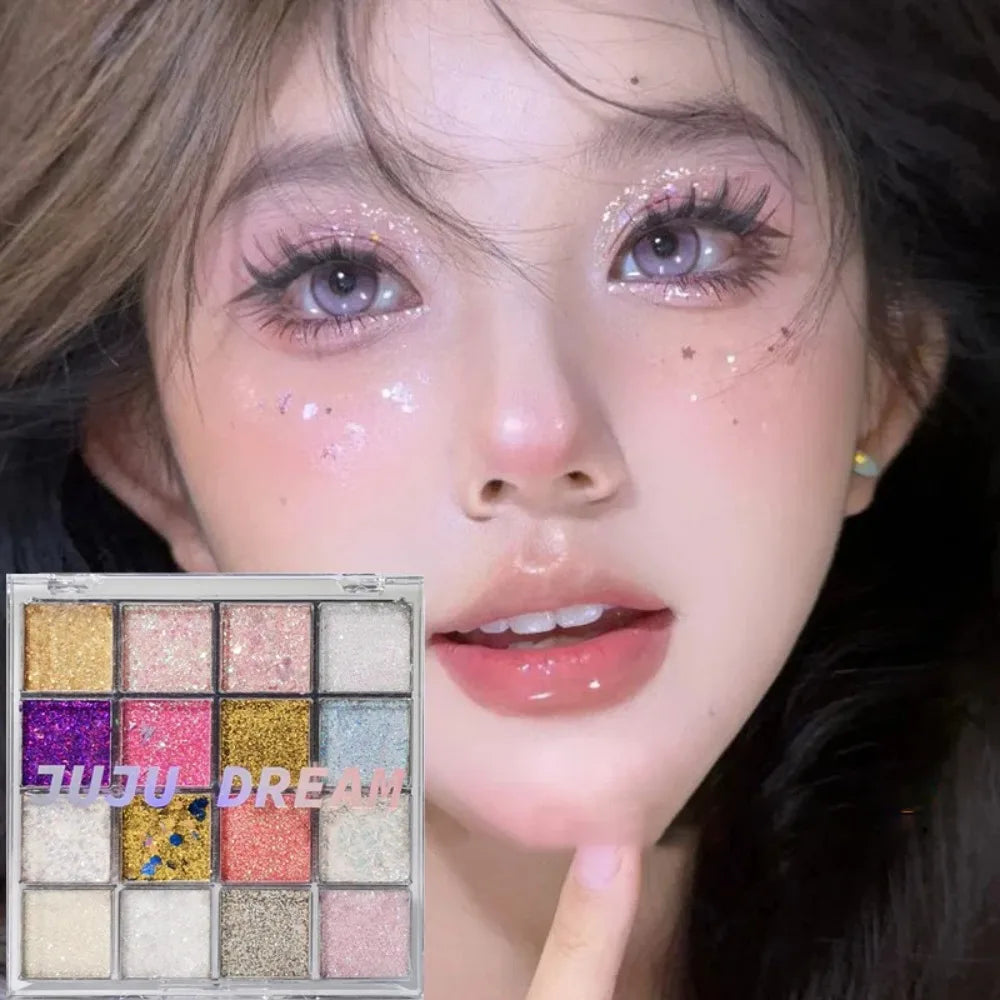Palette Fards À Paupières Magic Sparkle – 16 Couleurs, Perles & Mat, Cosmétiques Coréens