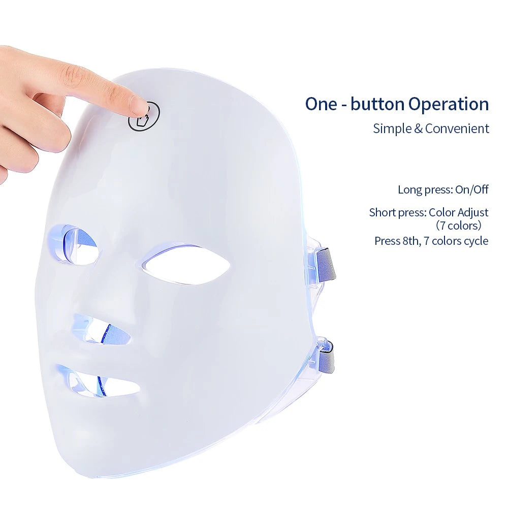 Masque LED Facial Rechargeable 7 couleurs, masque de beauté à photons LED, rajeunissement de la peau, Lifting du visage à domicile, blanchissant, soins de beauté