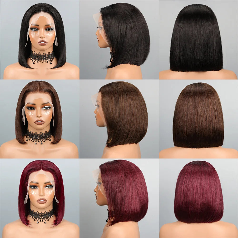 Bob perruque cheveux humains 13x4 Hd dentelle avant perruques de cheveux humains pour les femmes noires sans colle dentelle avant perruques pré plumées pré coupe droite Bob