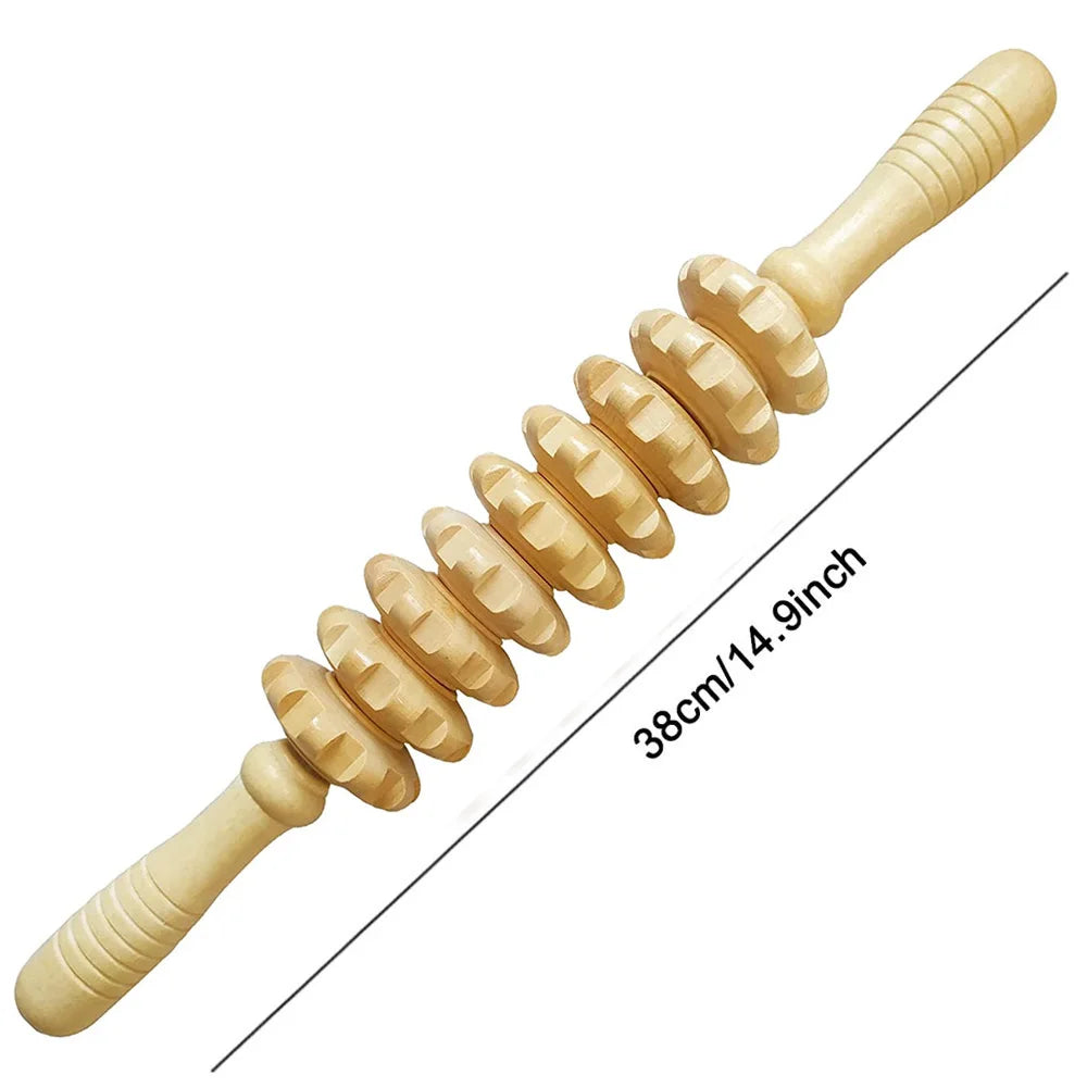 Masseur en bois à 9 rouleaux, bâton à main, Point de déclenchement, outils de Massage manuels pour Anti-cellulite, soulagement des douleurs musculaires du corps