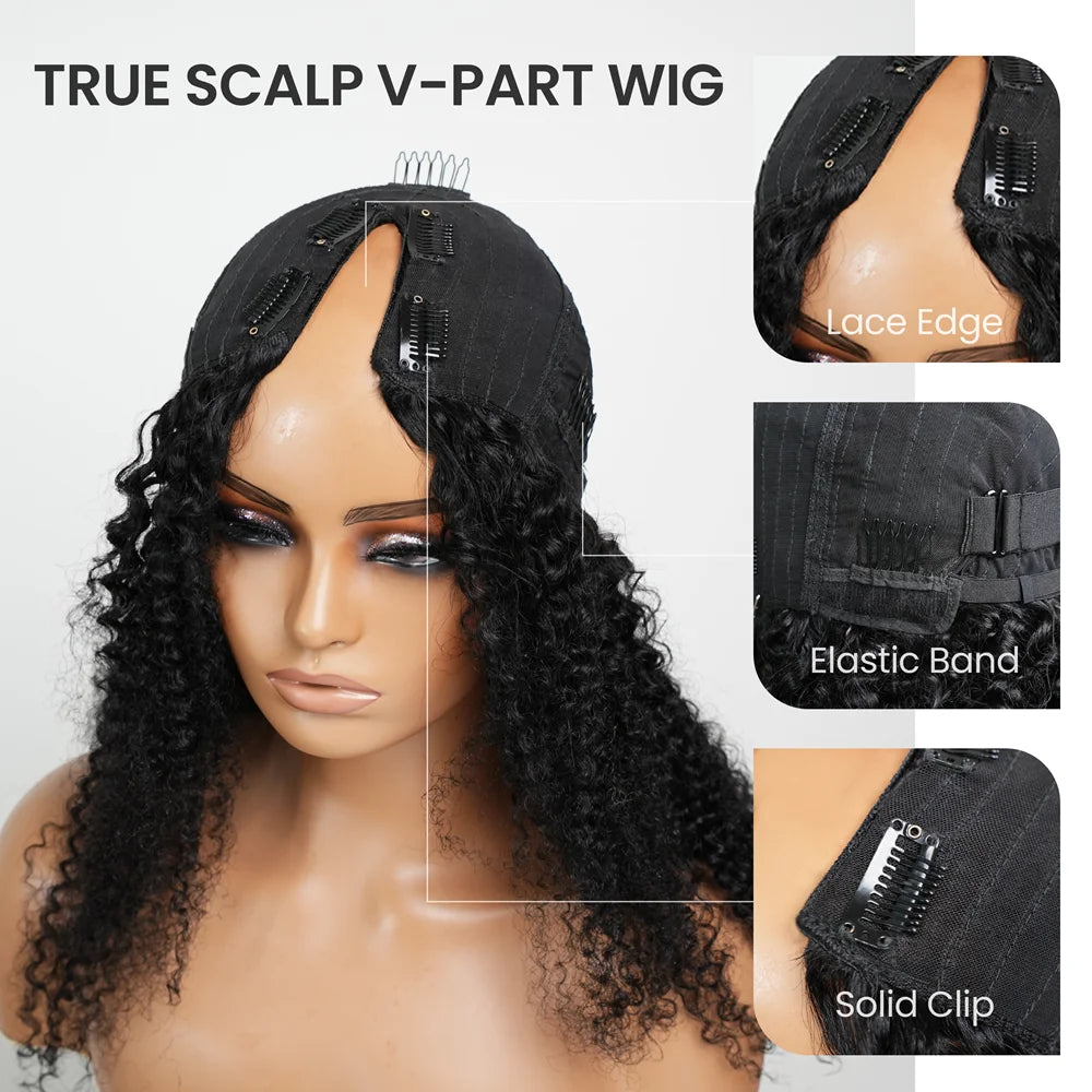 Perruque V Part Silkwave – Cheveux Humains Bouclés Sans Colle