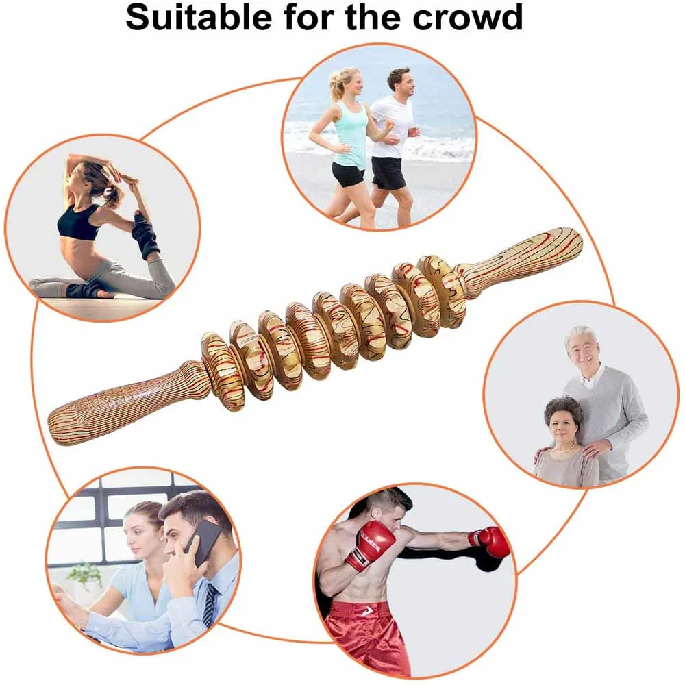Masseur en bois à 9 rouleaux, bâton à main, Point de déclenchement, outils de Massage manuels pour Anti-cellulite, soulagement des douleurs musculaires du corps