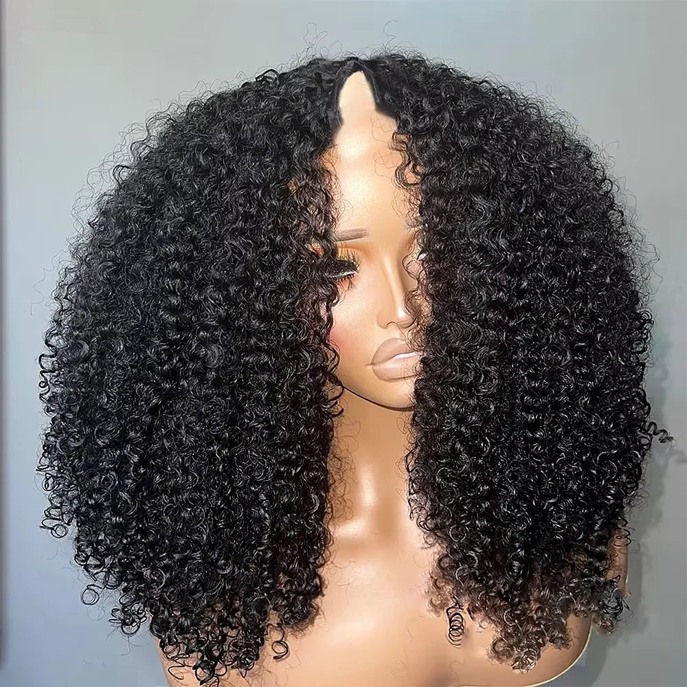 Silkwave V partie perruque cheveux humains Knky bouclés sans colle perruque pour les femmes noires sans laisser de côté facile mélange Clip en demi vague profonde V partie perruque