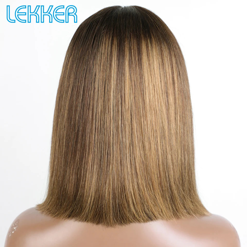 Perruque Lace Front Highlights Brun – Bob Long Droite, Cheveux Humains Remy