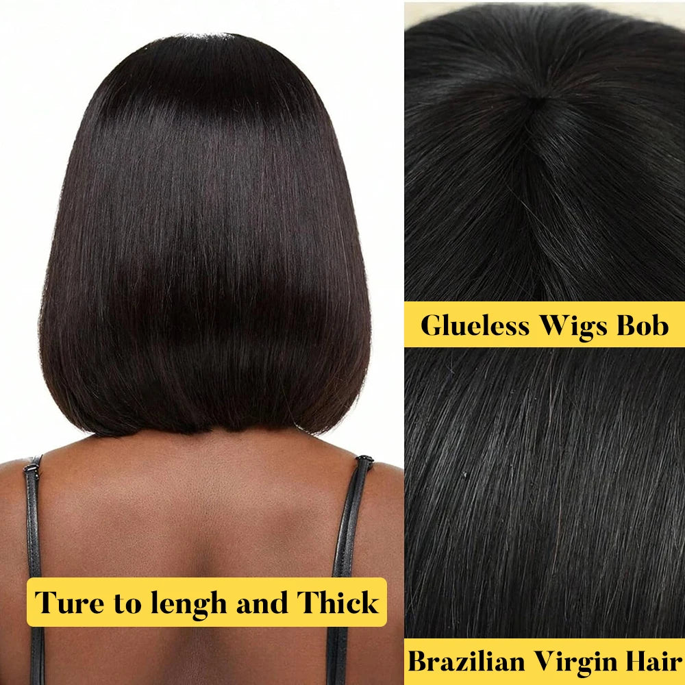 Perruque Bob Lisse avec Frange – Cheveux Naturels Courts, Densité 180%
