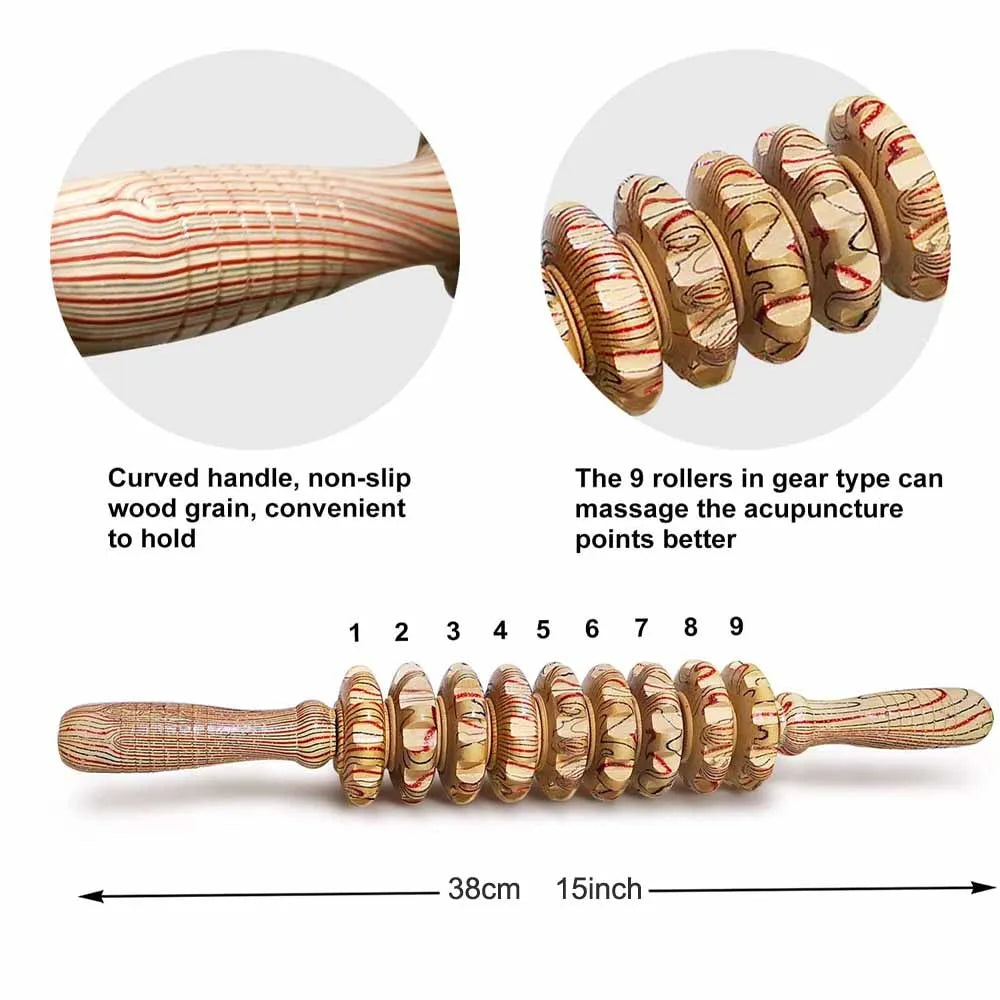 Masseur en bois à 9 rouleaux, bâton à main, Point de déclenchement, outils de Massage manuels pour Anti-cellulite, soulagement des douleurs musculaires du corps