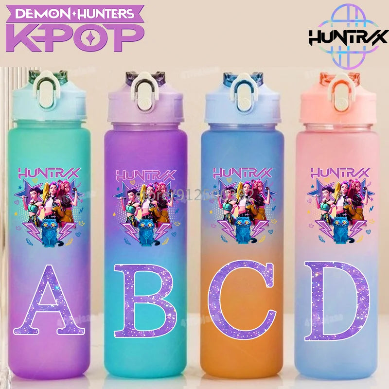 Gourde 750ml Kpop – Lettre Personnalisée A-Z – Bouteille avec Paille Dégradé de Couleur – Cadeau Fille Ado