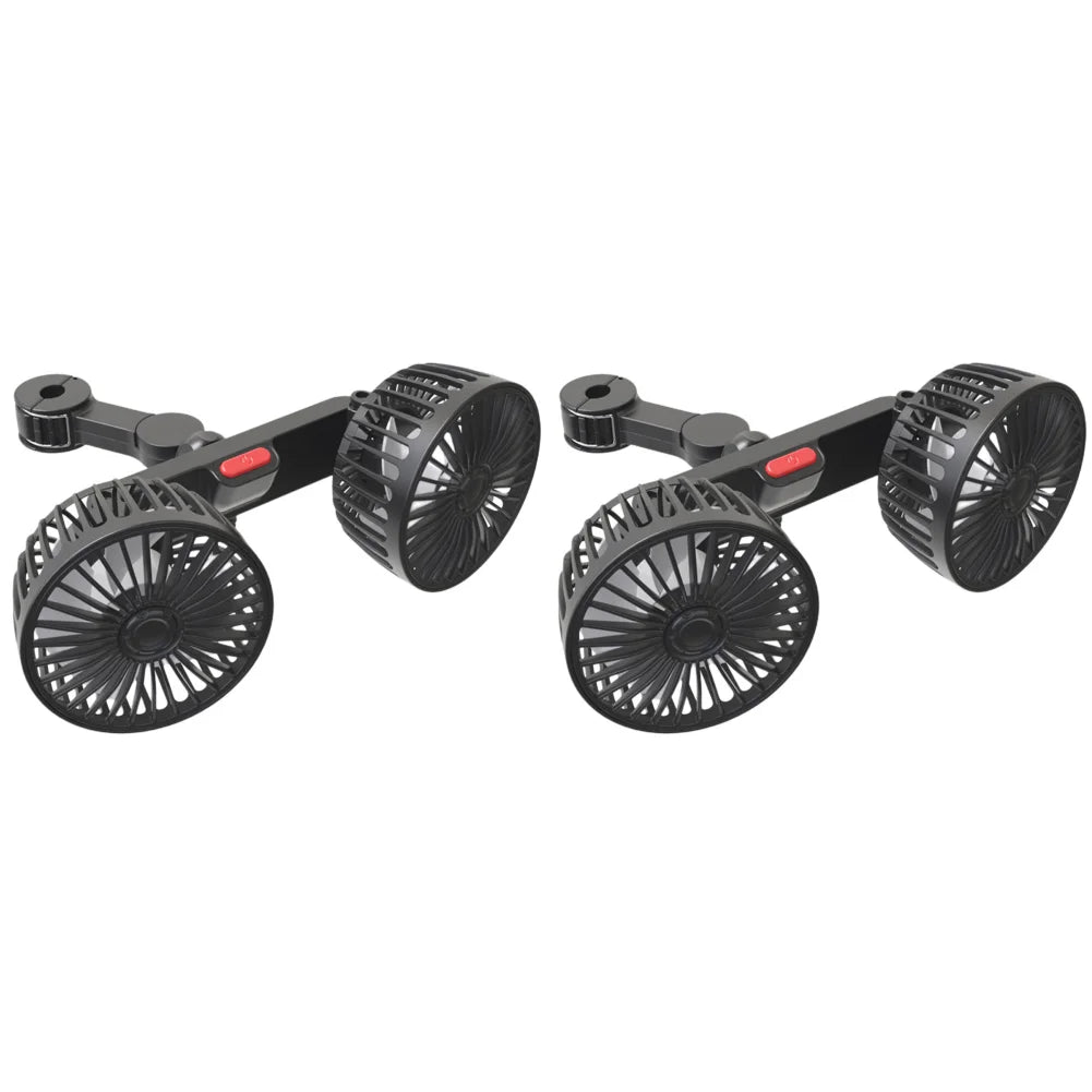 Ventilateur de Voiture Double Tête – Rotation 360°, 3 Vitesses, Charge USB
