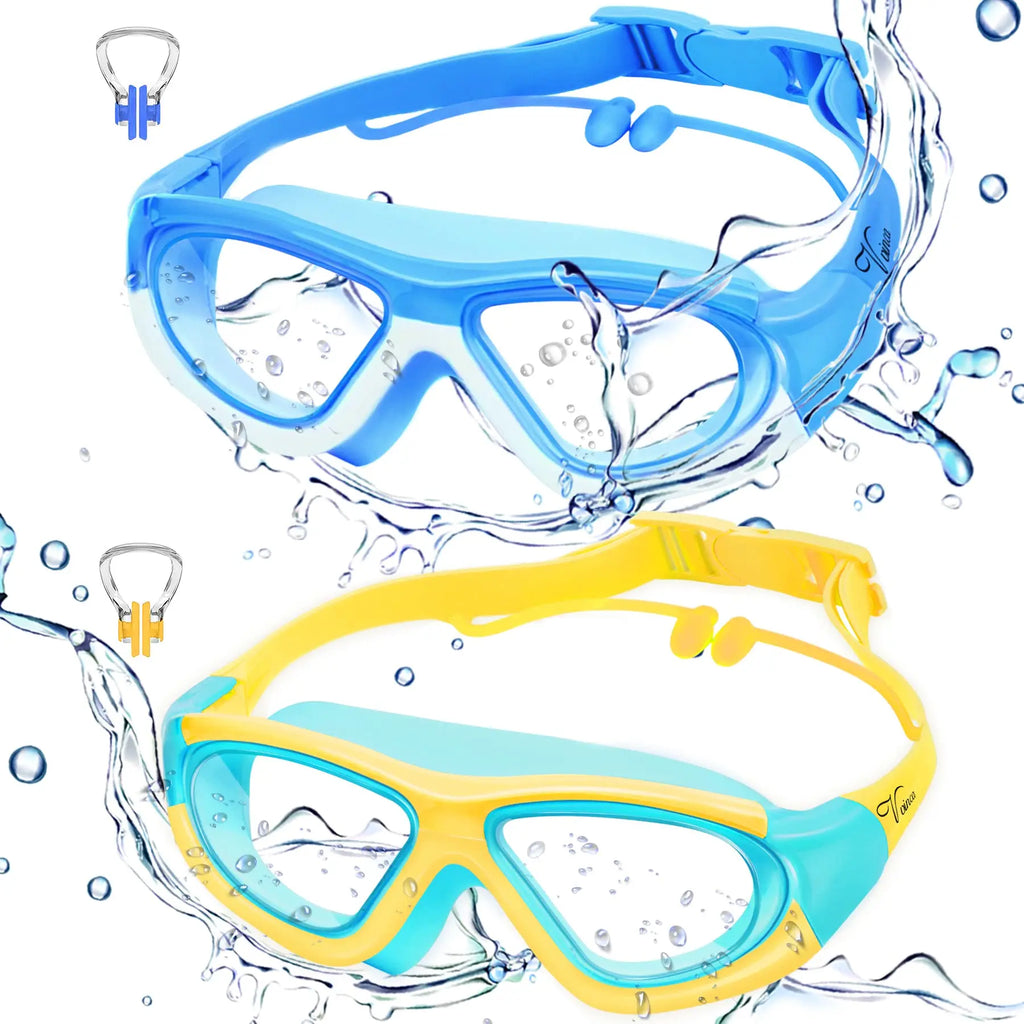 Lunettes de natation à grande monture, haute définition, imperméables et Anti-buée pour enfants, lunettes pratiques, bouchons d'oreilles connectés en Silicone