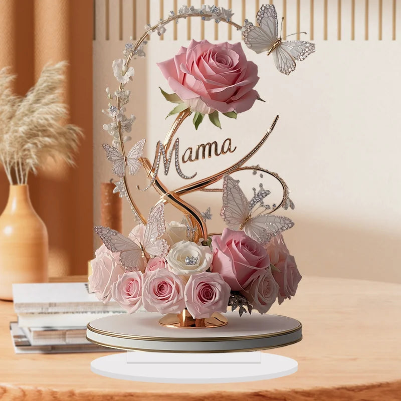Décoration Rose Acrylique “Maman” – Cadeau Fête des Mères & Anniversaire