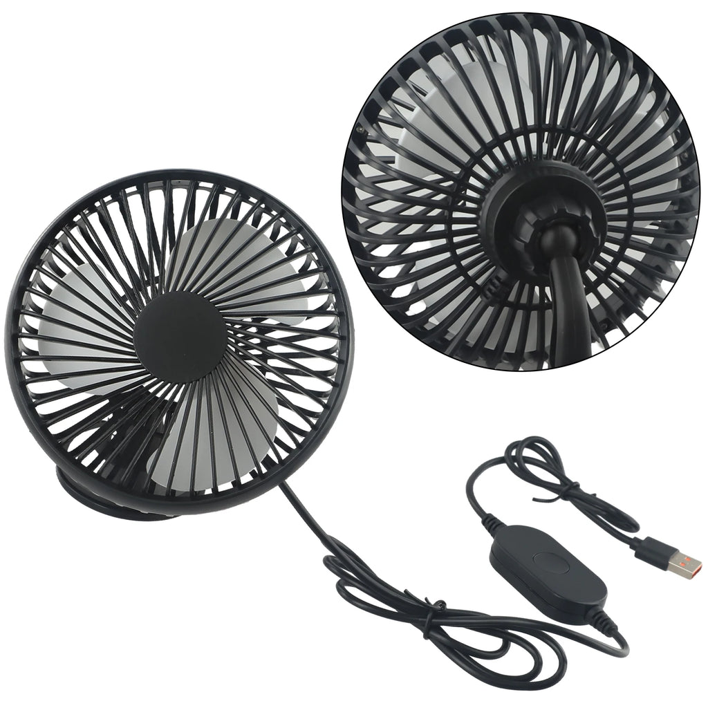 Mini Ventilateur de Voiture USB 5V – Ventouse Multi-Angles, 3 Vitesses