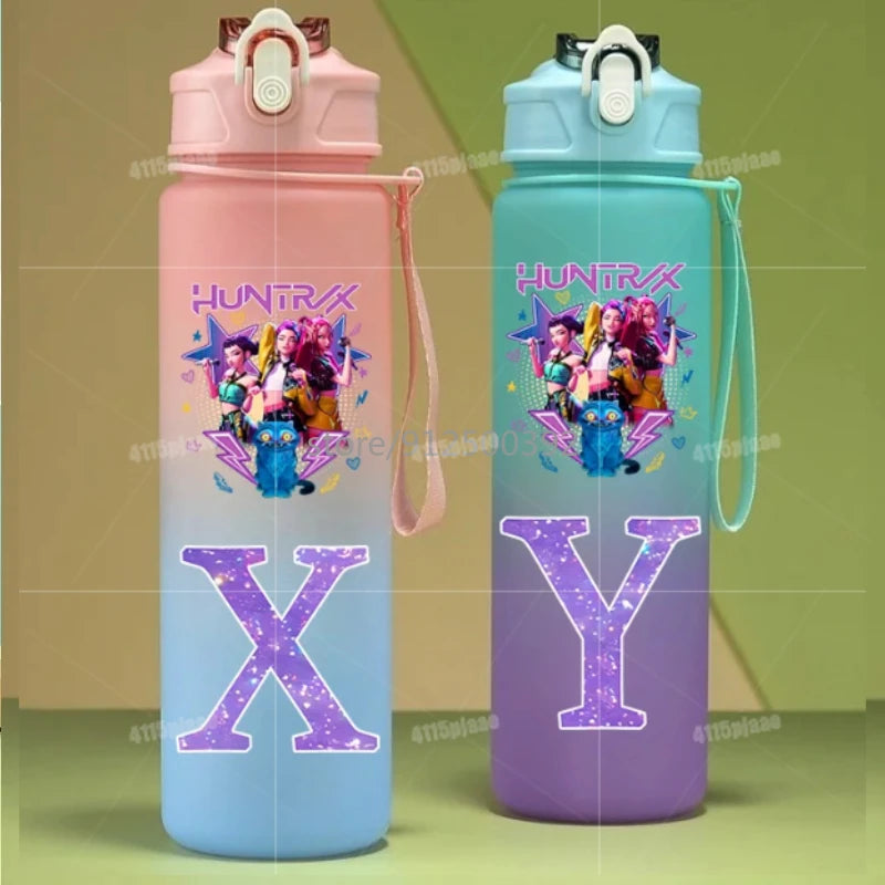 Gourde 750ml Kpop – Lettre Personnalisée A-Z – Bouteille avec Paille Dégradé de Couleur – Cadeau Fille Ado