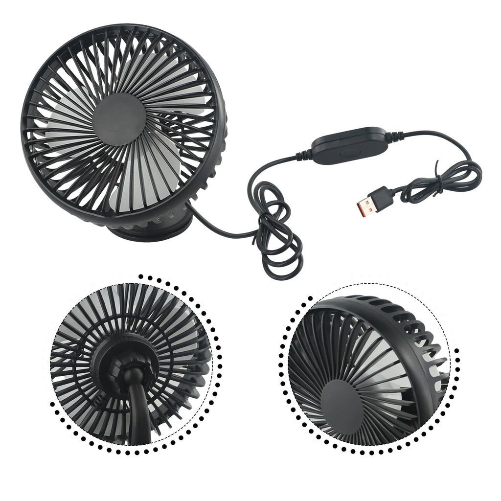 Mini Ventilateur de Voiture USB 5V – Ventouse Multi-Angles, 3 Vitesses